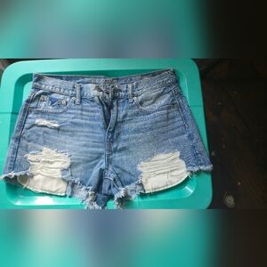 American Eagle Outfitters Blue Jean Shorts with Frayed Hem